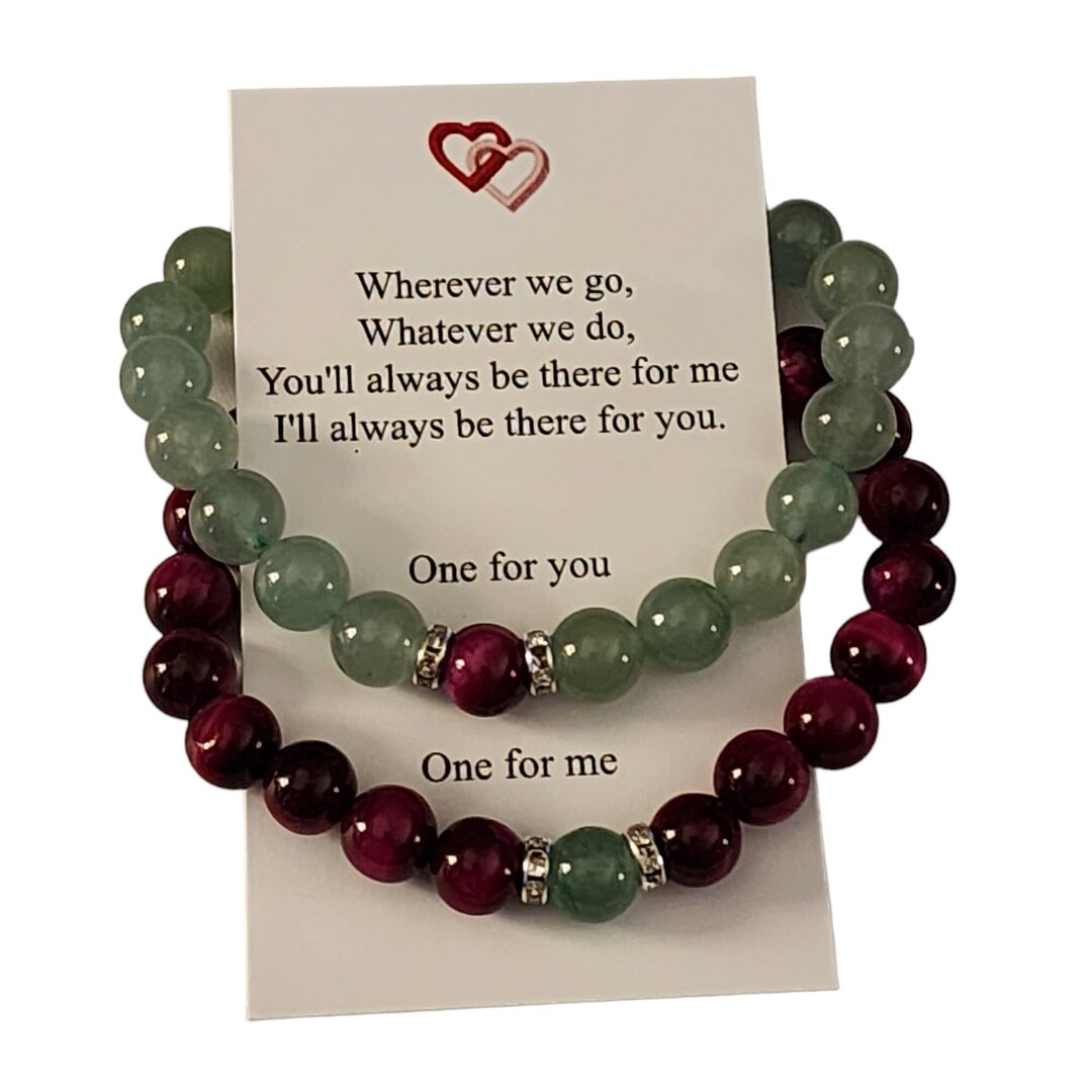 Magnetic Couples Bracelet Set Rose Red Tiger Eye and Green